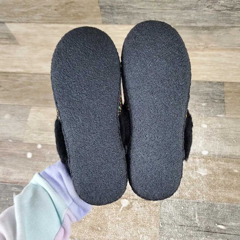 Sorel Nakiska Slide II Kids Shoes Sz 4 Black‎ Sea Salt Faux Fur Lined Slippers